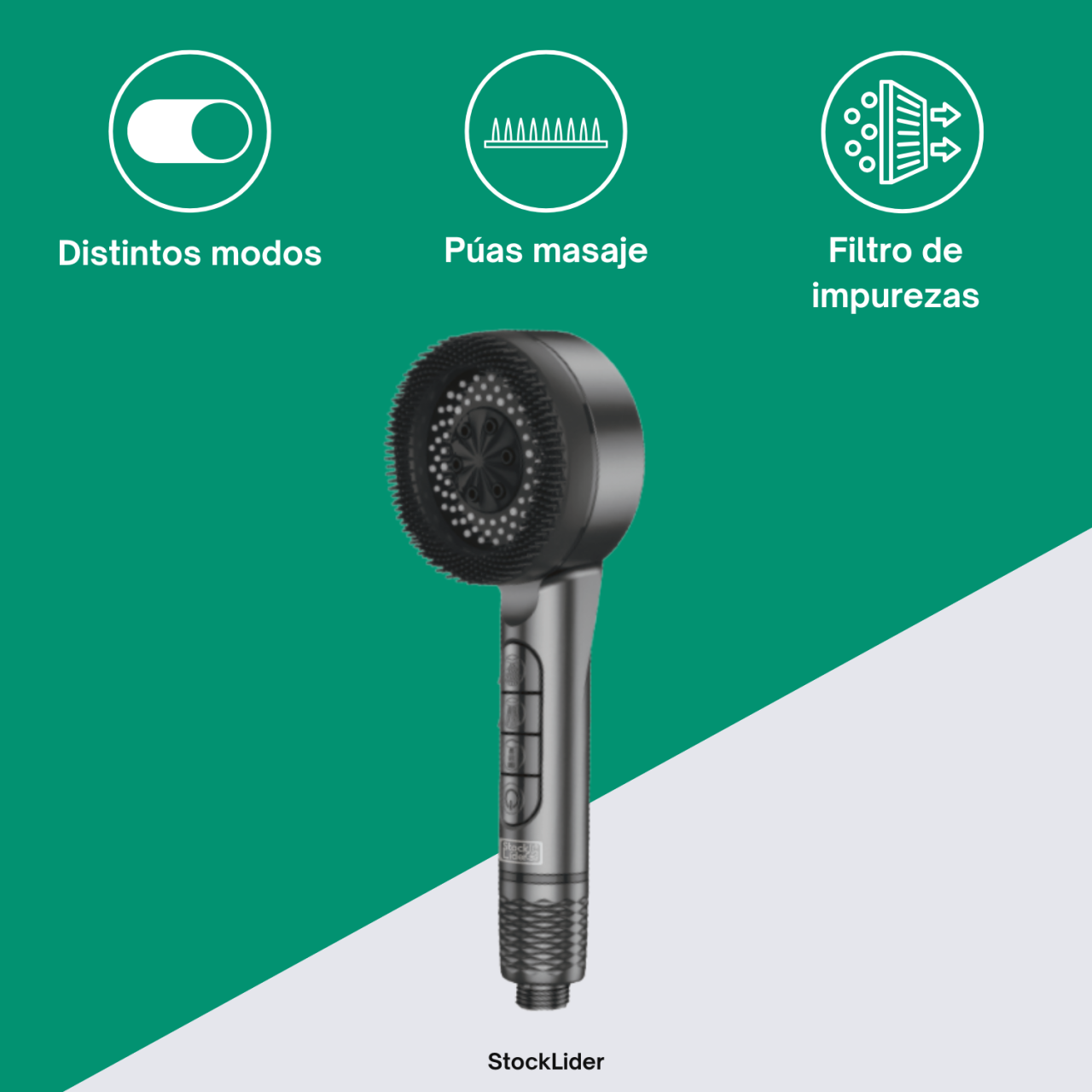 Alcachofa de ducha de alta presión con 4 modos, filtro y masaje