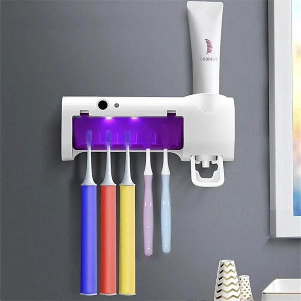 Esterilizador de Cepillos de Dientes 3 en 1 con Luz UV y Dispensador