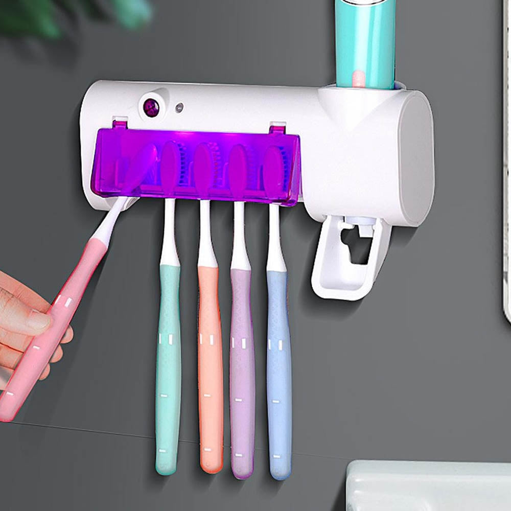 Esterilizador de Cepillos de Dientes 3 en 1 con Luz UV y Dispensador