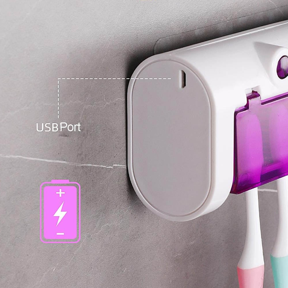 Esterilizador de Cepillos de Dientes 3 en 1 con Luz UV y Dispensador