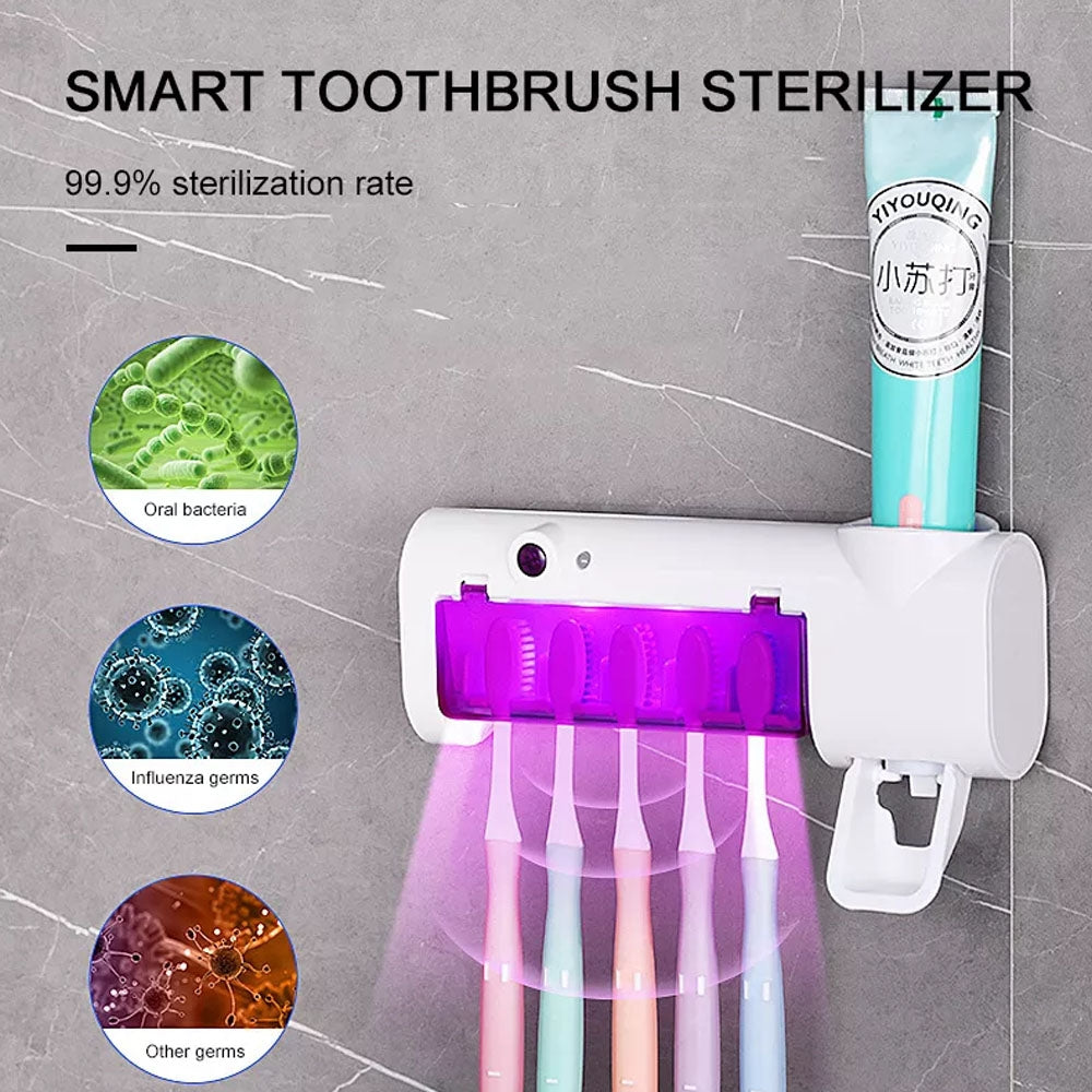 Esterilizador de Cepillos de Dientes 3 en 1 con Luz UV y Dispensador